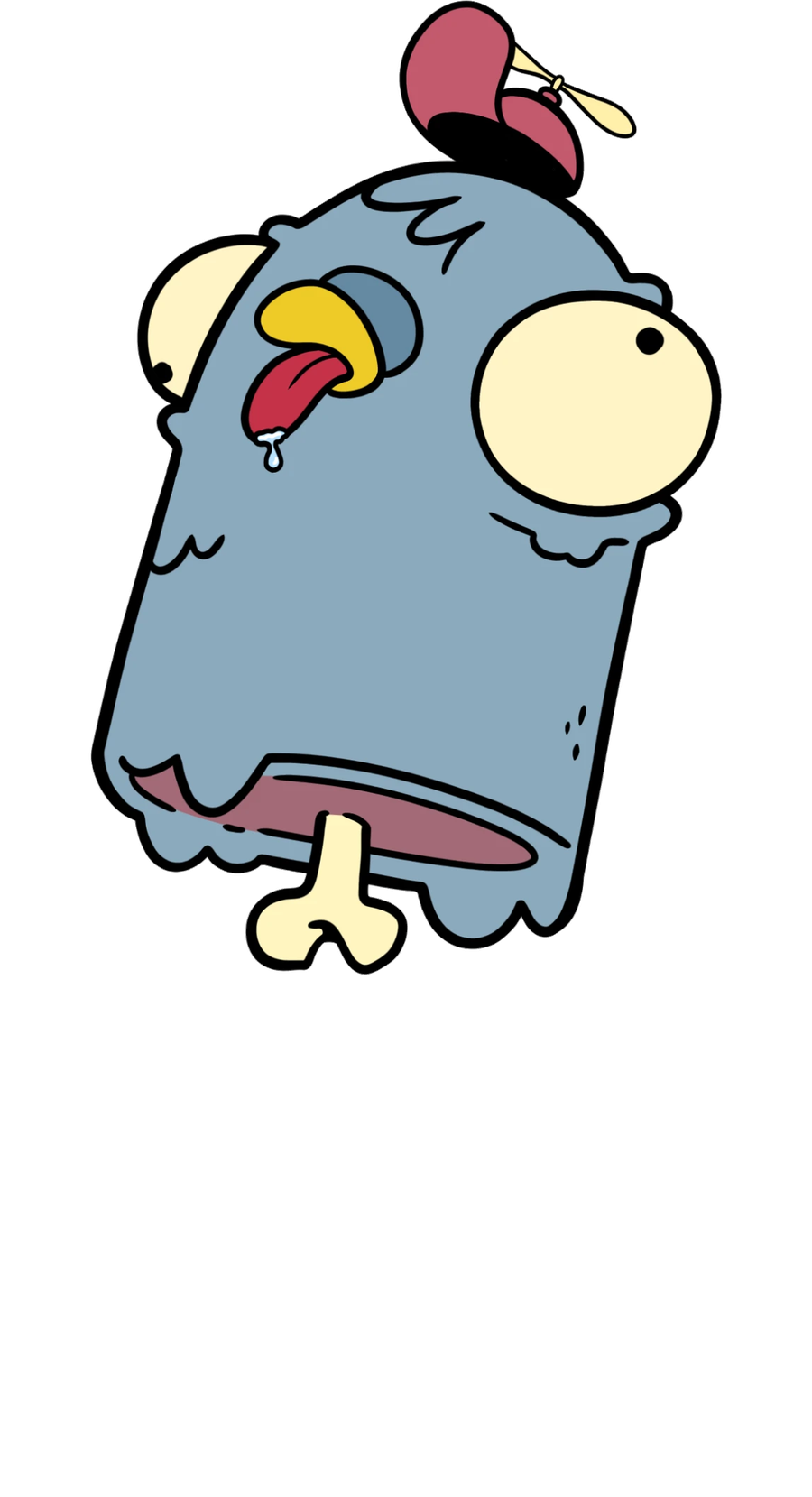 Coocoin number 217, a slate blue pigeon head in a propeller beanie